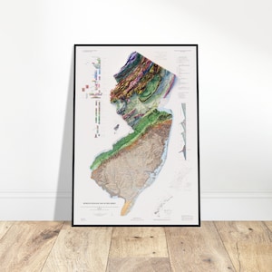 New Jersey Geology Map - Topographical Relief, Wall Decor for Travelers, Gift for Geography Enthusiasts and Map Collectors