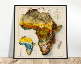 Africa Land Classification Map – Vintage Soil and Terrain Relief Print, Cartography Art for Geography Lovers