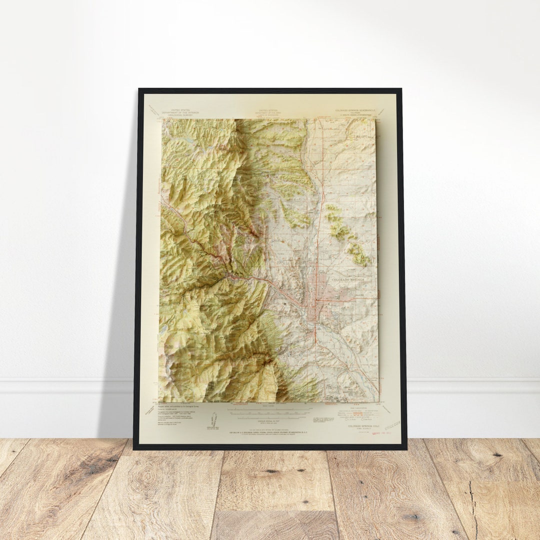 Colorado Springs Map - Topographical Relief Print- Home &amp; Office Decor, Perfect Gift for ...