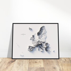 Hoogtekaart Europa - opvallende, minimalistische muurkunst, kantoorinrichting of educatieve doeleinden, cadeau voor kaartliefhebbers