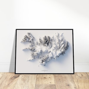 Mapa de elevação da Islândia - relevo topográfico, arte de parede minimalista para casa/escritório, presente de geografia exclusivo para exploradores