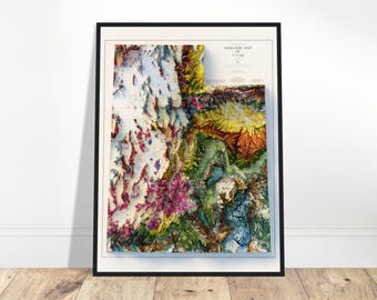 Geologisk karta över Utah – Topografisk reliefkartakonst, vintagekartografitryck, geologigåva
