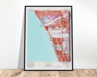 Venice Los Angeles Map - Vintage Topographic Relief Print, Wall Art, Unique Home & Office Decor, Explorer Gift