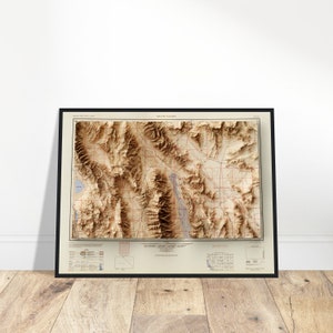 Death Valley Californië kaart, Wall Art Relief Print, hoogtedetail, vintage decor voor thuis en op kantoor, topografie kunst