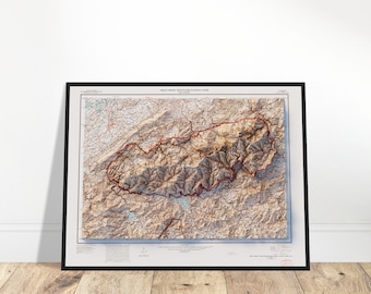 Great Smoky Mountains National Park Map – Vintage Topographic Relief Print for Home and Office, Hiker Gift