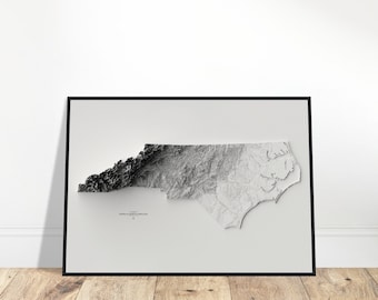 North Carolina Elevation Map, Wall Art Topographic Print, Cartography Art, Vintage Décor, Gift for Explorers