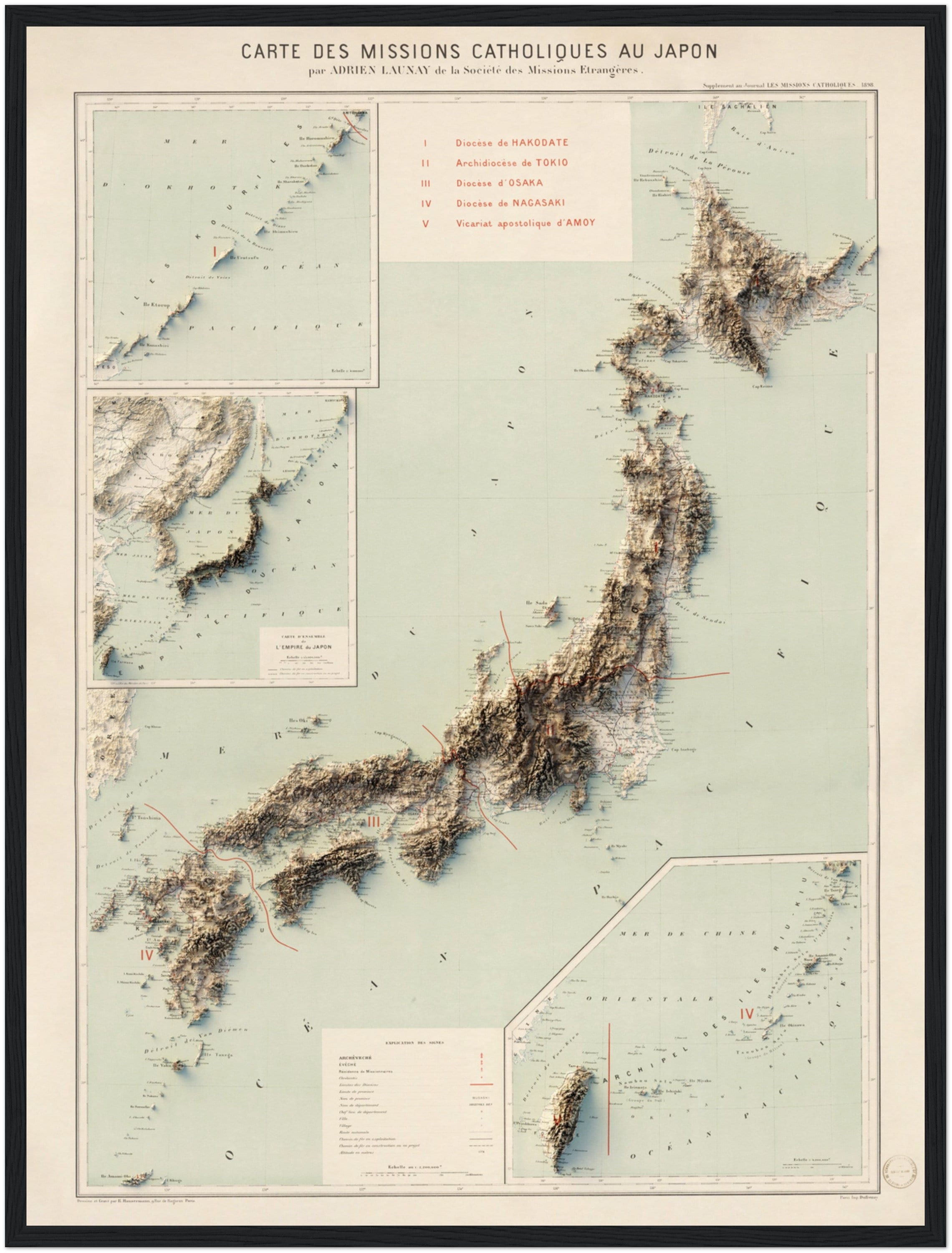Japan Topography Map - Detailed Relief Print, Vintage Map Art, Wall ...