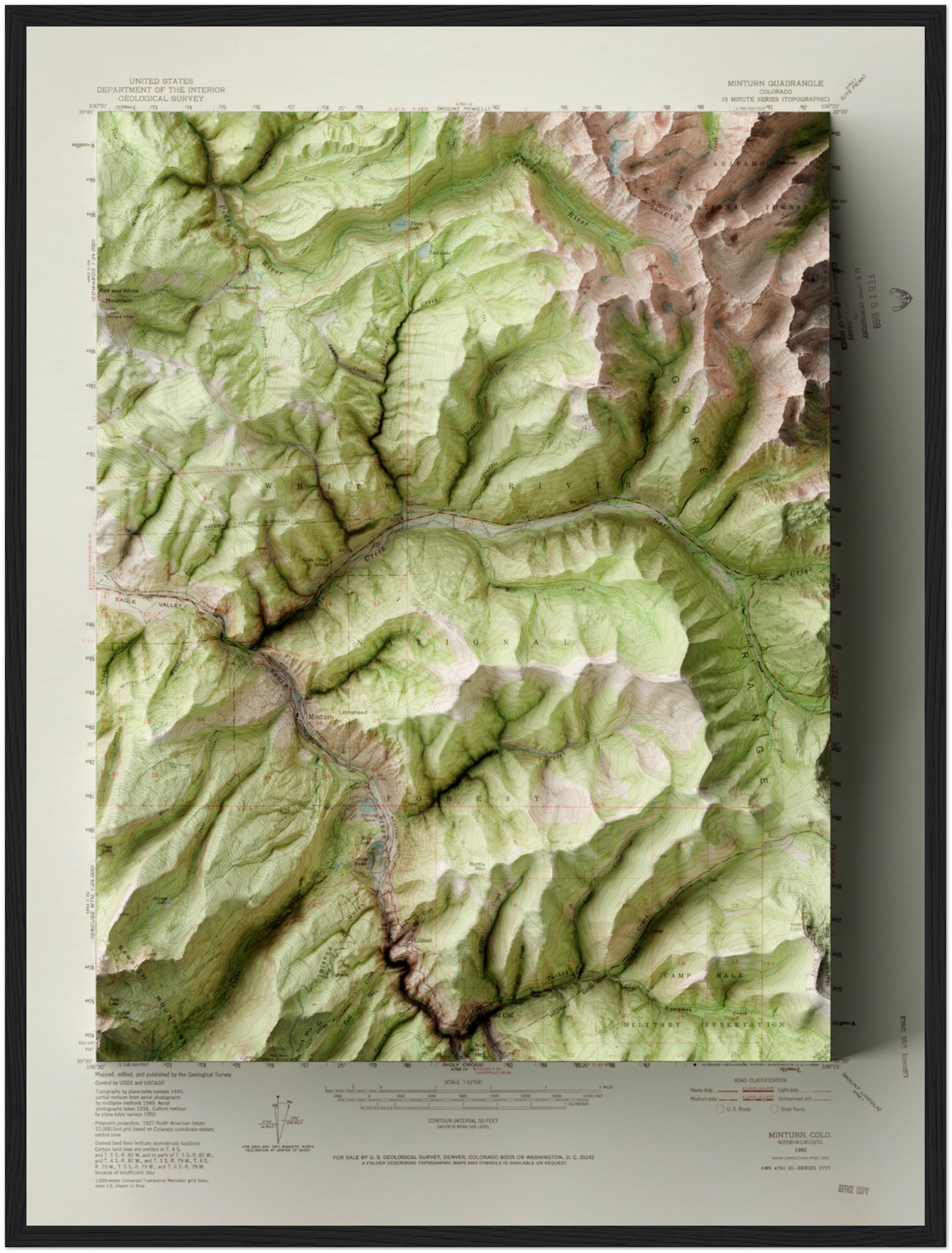 Vail Colorado Map – Detailed Topographic Relief Print, Mountain Terrain ...