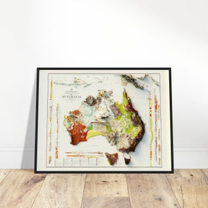 Mapa geológico vintage da Austrália - relevo topográfico, decoração única para casa, presente para exploradores e fãs de história