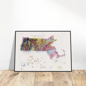 Carte géologique du Massachusetts - Impression d'art mural topographique vintage, cadeau pour les amateurs de géographie et les passionnés d'histoire, décoration unique pour la maison/bureau
