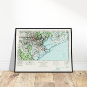 Houston Texas Karte - Vintage Relief Print, schattierte topografische Wanddekoration, ideales Geschenk für Entdecker oder Geschichtsliebhaber