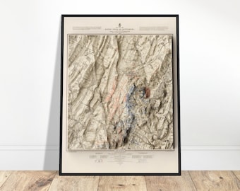 Mapa antiguo de la batalla de Gettysburg: detalle del combate del tercer día, impresión topográfica en relieve, regalo para amantes de la historia y coleccionistas