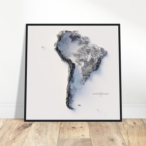 Südamerika Höhenkarte - minimalistische topographische Reliefkunst, Wanddekoration für Geographie-Enthusiasten