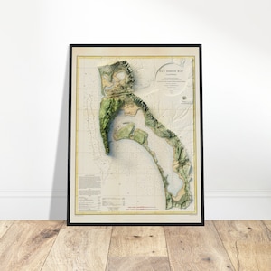 Mapa da Baía de San Diego, Impressão em relevo topográfico de arte de parede, presente de mapa para cartógrafos, decoração vintage para casa e escritório