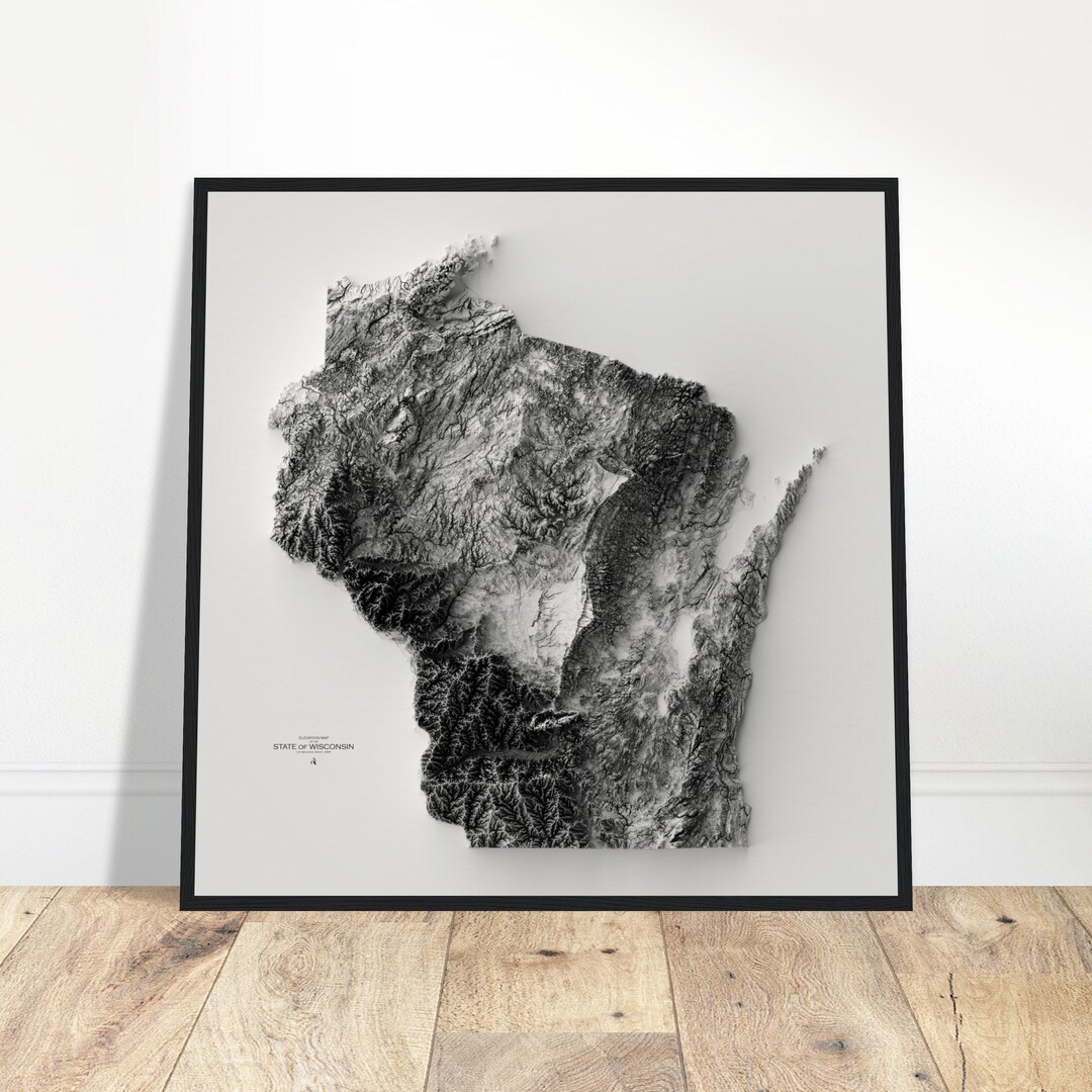 Wisconsin Elevation Map Wall Art Print Topographic Map - Etsy