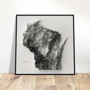 Mapa de elevação de Wisconsin, impressão topográfica de arte de parede, arte cartográfica, decoração vintage para casa e escritório, presente de exploradores