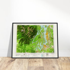 Carte de Seattle Washington - impression d'art mural, art de la cartographie topographique détaillée, décoration vintage pour la maison et le bureau