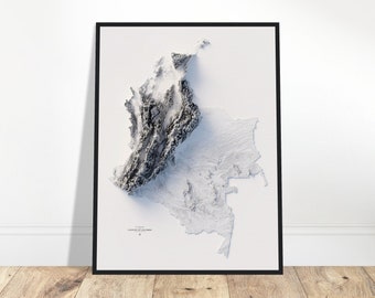 Colombia Elevation Map, Wall Art, Relief Detail, Topographic Print, Vintage Décor, Cartography & Landscape Gift Decor