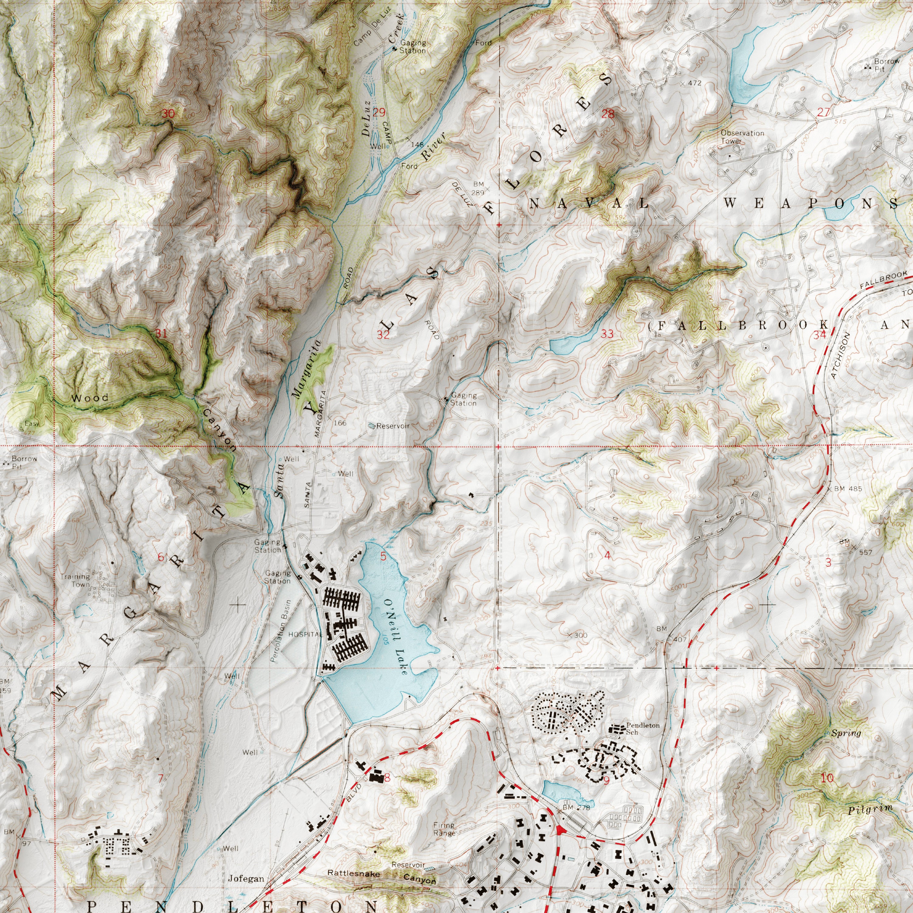 Pendleton Range Map Camp Pendleton Map - Vintage Topographic Relief Print, Elevation Map ...
