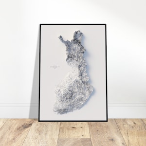 Carte des élévations de la Finlande - Art minimaliste du relief topographique, décoration murale imprimée personnalisée pour la maison et le bureau, cadeau géographie