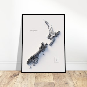 New Zealand Relief Map - Topographic Wall Art, Elevation Detail, Cartographic Print, Gift for Home & Office Decor