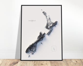 New Zealand Relief Map - Topographic Wall Art, Elevation Detail, Cartographic Print, Gift for Home & Office Decor