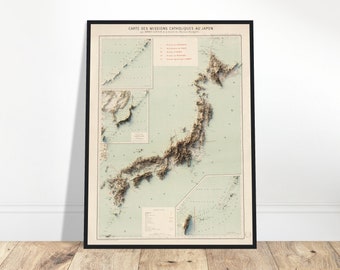 Japan Topography Map - Detailed Relief Print, Vintage Map Art, Wall Decor for Explorers and History Lovers