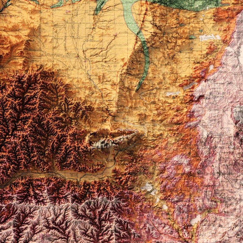 Wisconsin Topological Map Wisconsin Geology Map – Topographic Relief Map Art, Vintage Cartography ...