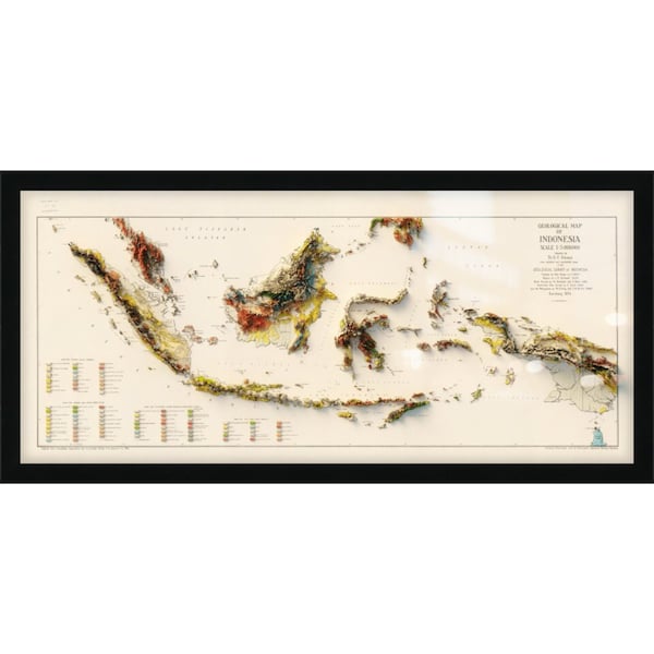 Geological Map of Indonesia – Vintage Topographic Relief Print, Detailed Geology Map Art for Home and Office