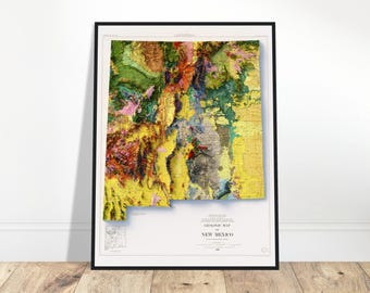 New Mexico Geology Map – Topographic Relief Map Art, Vintage Cartography Print, Geology Gift