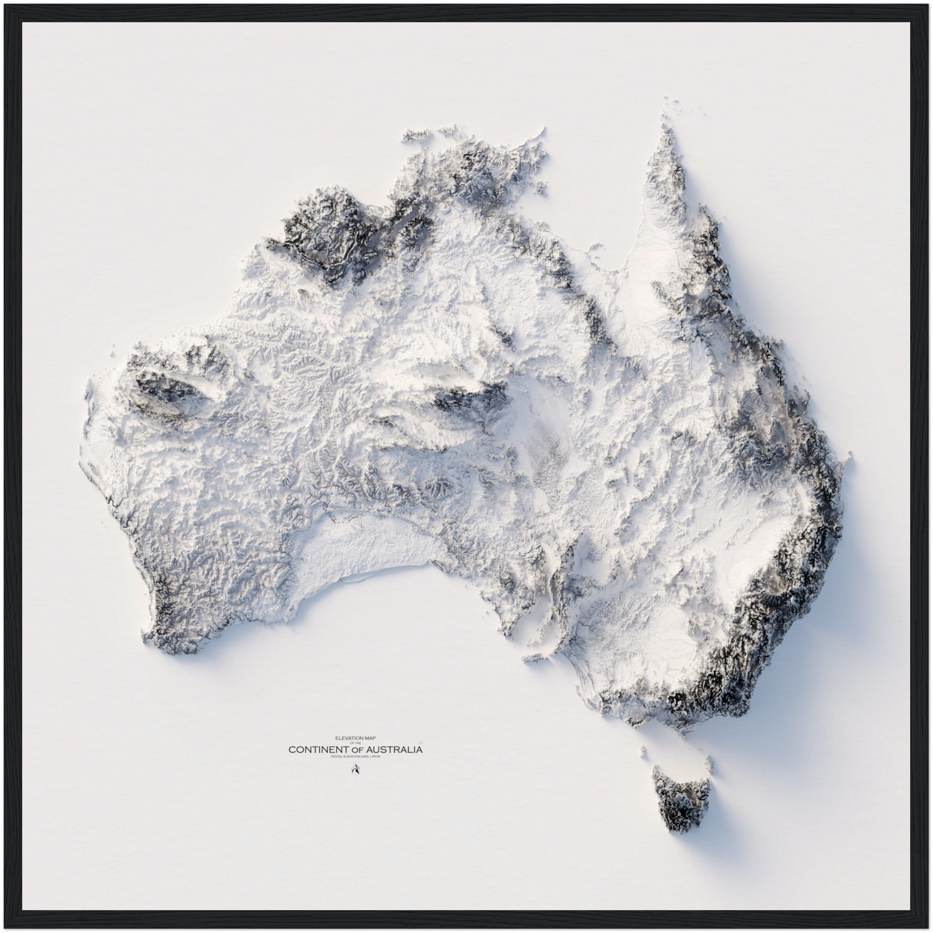 オーストラリア標高地図 - ミニマリストの白黒地形図ウォールアート