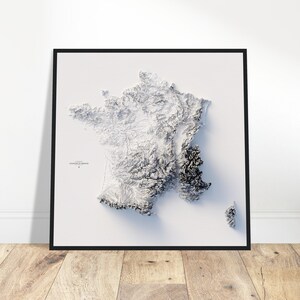 Carte des élévations de la France, art du relief topographique minimaliste, décoration murale pour la maison/bureau, cadeau idéal pour les amateurs de géographie