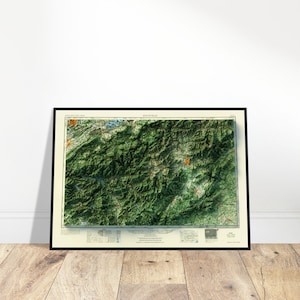 Knoxville, Tennessee Karte - Vintage Relief Druck, schattierte topographische Wanddekoration, Geschenk für Entdecker oder Geschichtsliebhaber