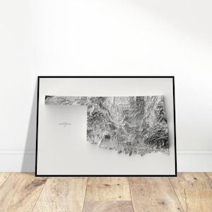 Oklahoma Höhe Karte, Wand Kunst Topographischer Druck, Kartographie Kunst, Vintage Dekoration für Zuhause & Büro, Geschenk für Entdecker