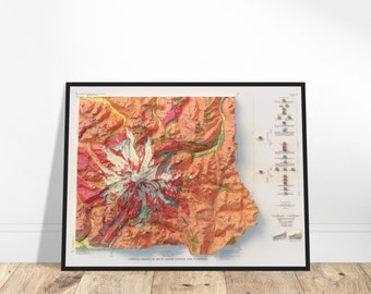 Mount Rainier Geologic Map – Vintage Topographic Relief Print for Home and Office, Hiker Gift