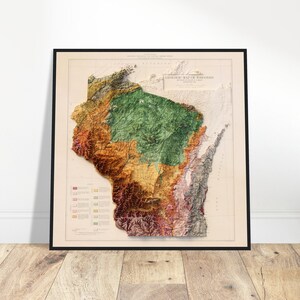 Carte géologique du Wisconson, oeuvre d'art murale personnalisée pour les amateurs de voyage, excellent cadeau pour les amateurs de géographie et de cartographie