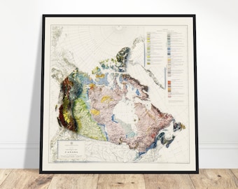 Canada Geological Map – Vintage Geology Survey Print, Topographic Relief Cartography Art