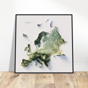 Hoogtekaart Europa - opvallende, minimalistische muurkunst, kantoorinrichting of educatieve doeleinden, cadeau voor kaartliefhebbers