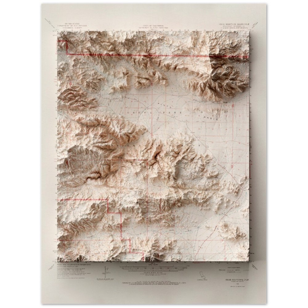 Joshua Tree National Park Map – Vintage Topographic Relief Print ...
