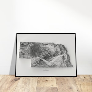 Carte de l'altitude du Nebraska, impression topographique d'art mural, art de la cartographie, décoration vintage pour la maison et le bureau, cadeau pour les explorateurs