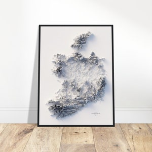Carte d'altitude de l'Irlande - oeuvre d'art en relief topographique minimaliste, décoration murale pour maison/bureau, cadeau pour amateur de géographie