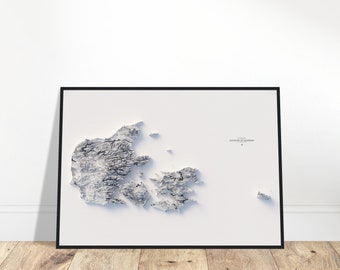 Denmark Elevation Map – Minimalist Black and White Topographic Wall Art, Modern Cartography Print, Shaded Relief Poster