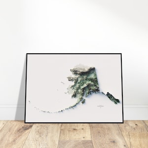 Carte des reliefs de l'Alaska, impression topographique d'art mural, art de la cartographie, décoration vintage pour la maison et le bureau, cadeau pour les explorateurs