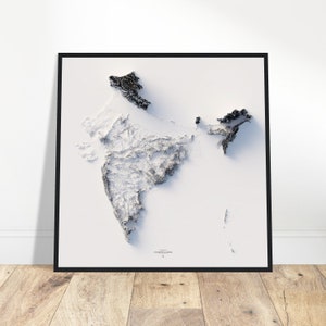 Indien Höhenkarte - Topographisches Relief, minimalistische Wandkunst für Zuhause/Büro, einzigartiges Geographie Geschenk für Entdecker