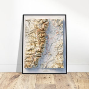 Carte du parc national de Grand Teton, Wyoming, impression d'art mural, carte topographique en relief, cadeau géologie, décoration vintage