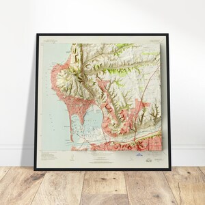 La Jolla Kalifornien Karte - Vintage Relief Druck, schattierte topographische Wanddekoration, Geschenk für Entdecker oder Geschichtsliebhaber
