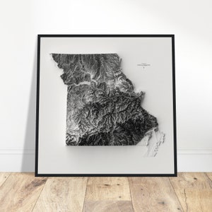 Missouri Elevation Map, Wall Art Topographic Print, Cartography Art, Vintage Décor for Home & Office, Gift for Explorers