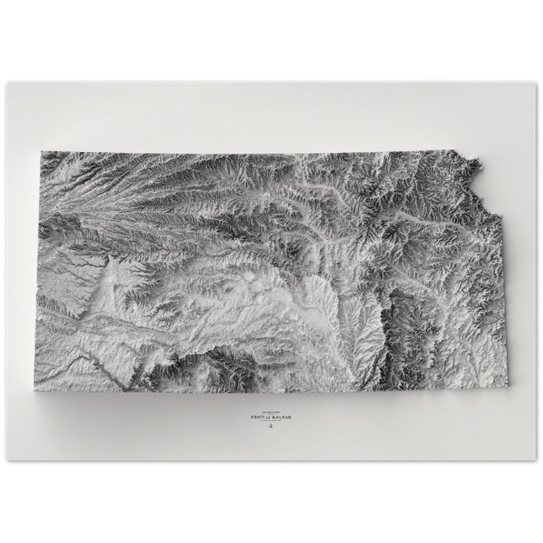 Kansas Elevation Map Wall Art Print Topographic Map - Etsy