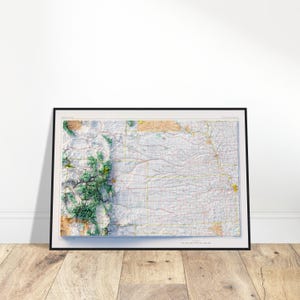 Carte des États des plaines centrales, impression d'art mural, relief topographique, cadeau de cartographie, carte 3D, décoration vintage pour la maison et le bureau
