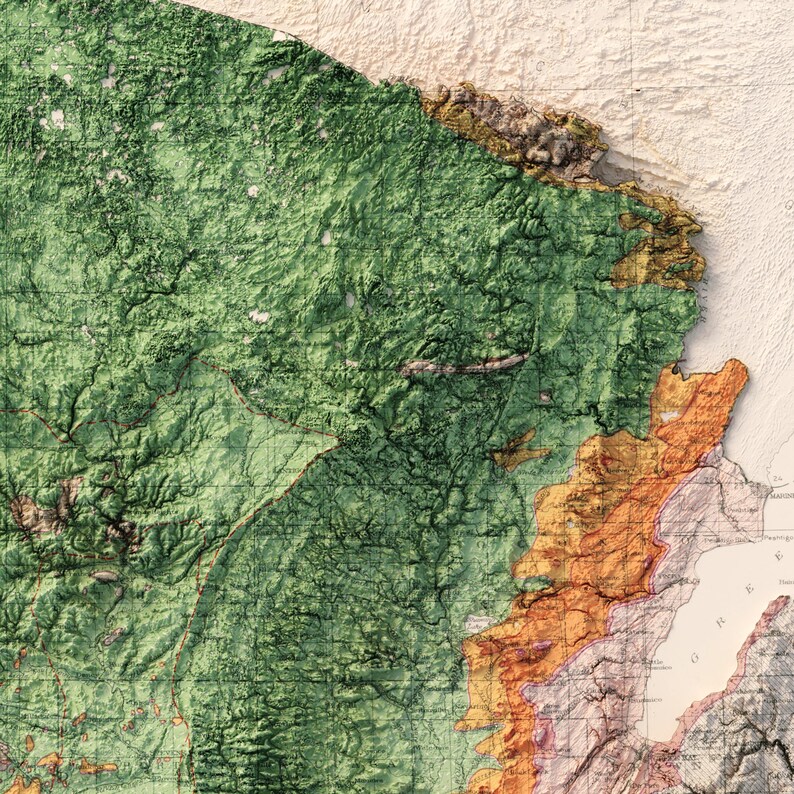 Wisconsin Topological Map Wisconsin Geology Map – Topographic Relief Map Art, Vintage Cartography ...